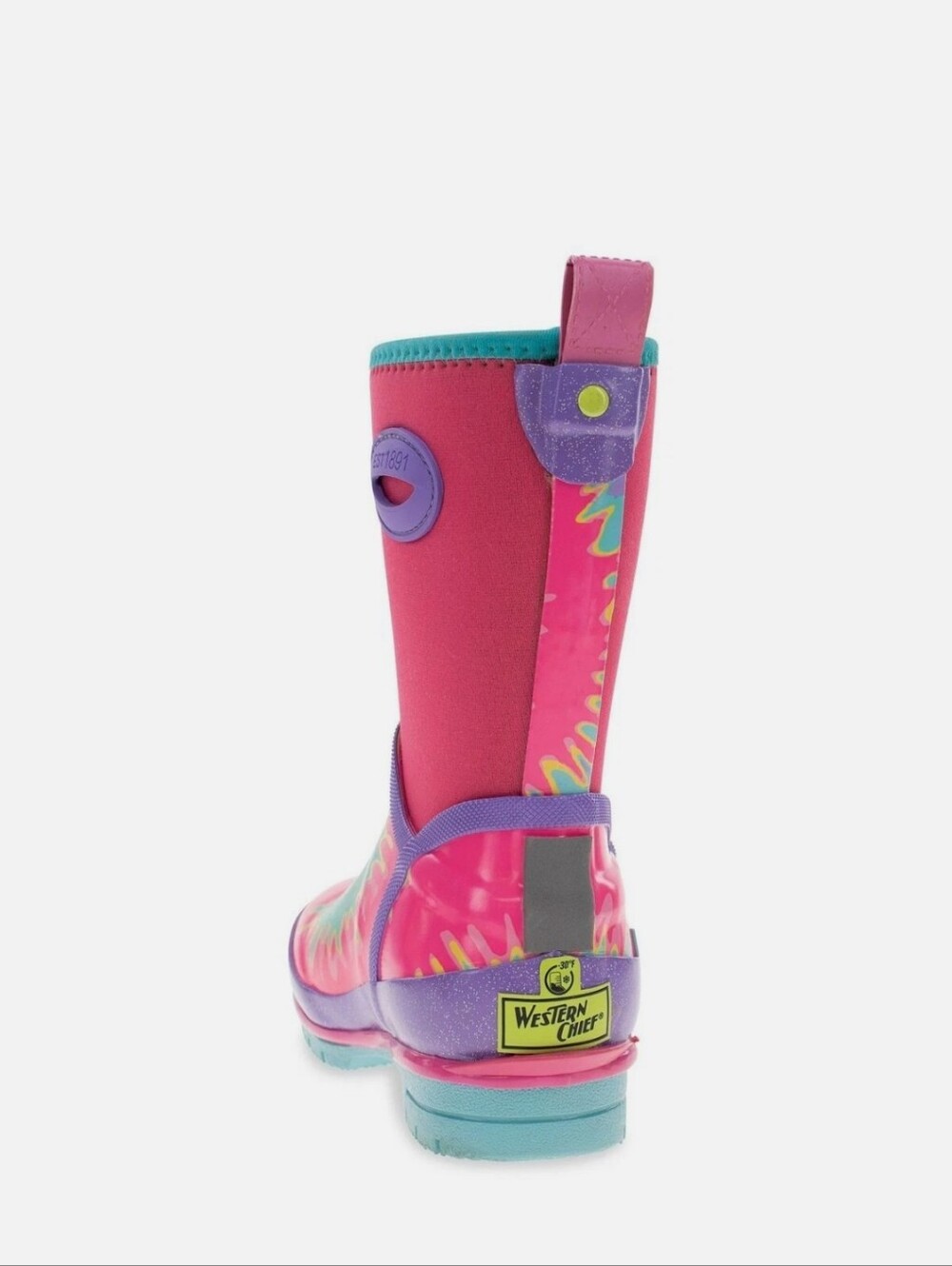NWT Girl's Western Chief Tie Dye Neoprene Insulated Rain Boots - Pink - Picture 5 of 6